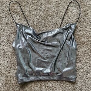 H&M Silver Sleeveless Camisole Crop Top